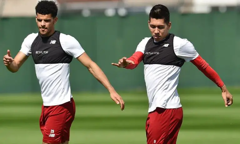 Dominic Solanke and Roberto Firmino in training