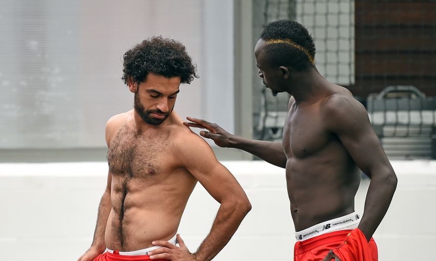 Mohamed Salah and Sadio Mane in Liverpool training.