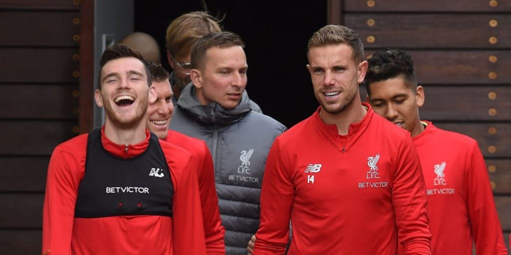 Andrew Robertson and Jordan Henderson in training for Liverpool.