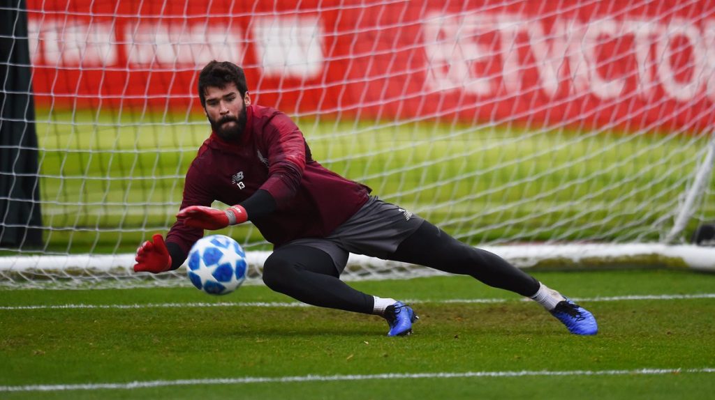 Alisson Becker training for Liverpool