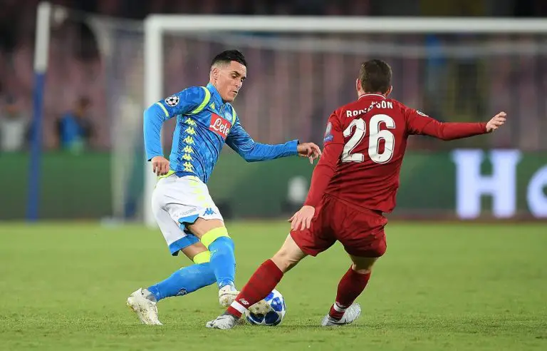 Andy Robertson of Liverpool against Napoli