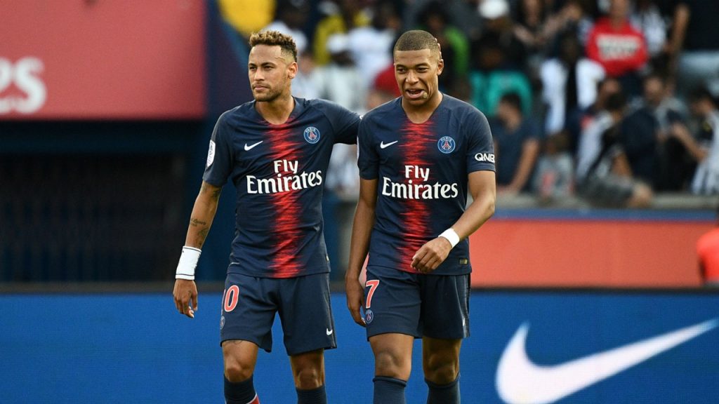 Kylian Mbappe and Neymar of PSG against Liverpool