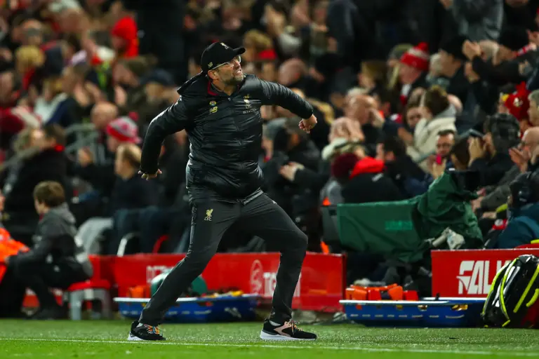 Jurgen Klopp celebrates a Liverpool goal.