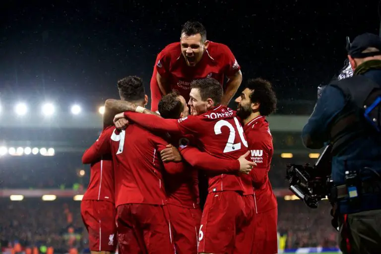 Liverpool players celebrate win