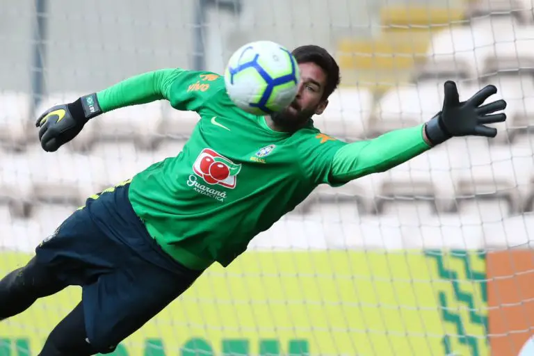 Alisson Becker in training for Brazil.