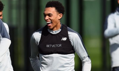 Trent Alexander-Arnold in training for Liverpool.