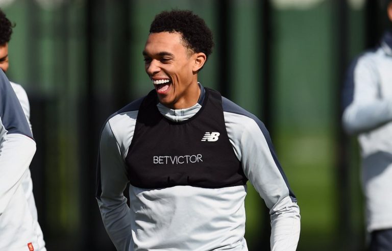 Trent Alexander-Arnold in training for Liverpool.