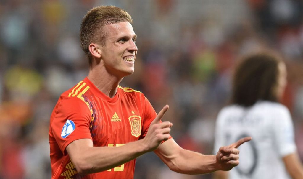 Liverpool transfer target Dani Olmo playing for Spain.