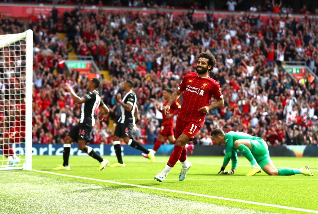 Mohamed Salah of Liverpool scores