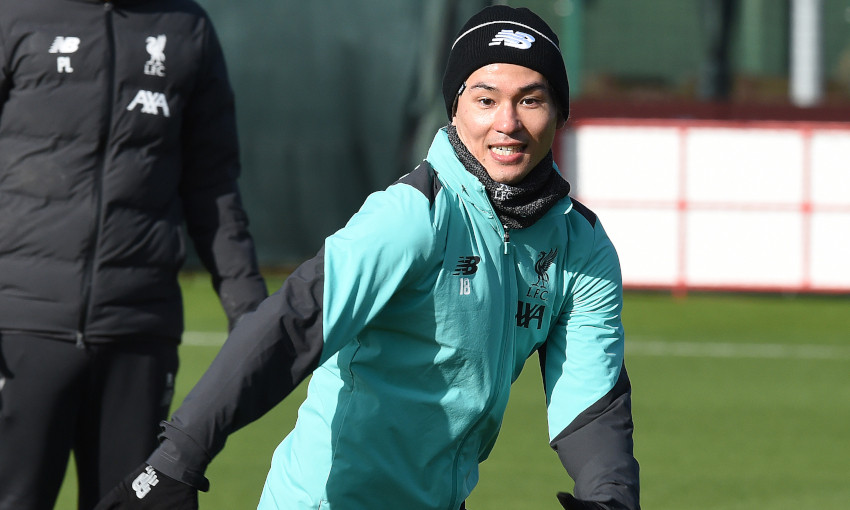 Takumi Minamino in Liverpool training.