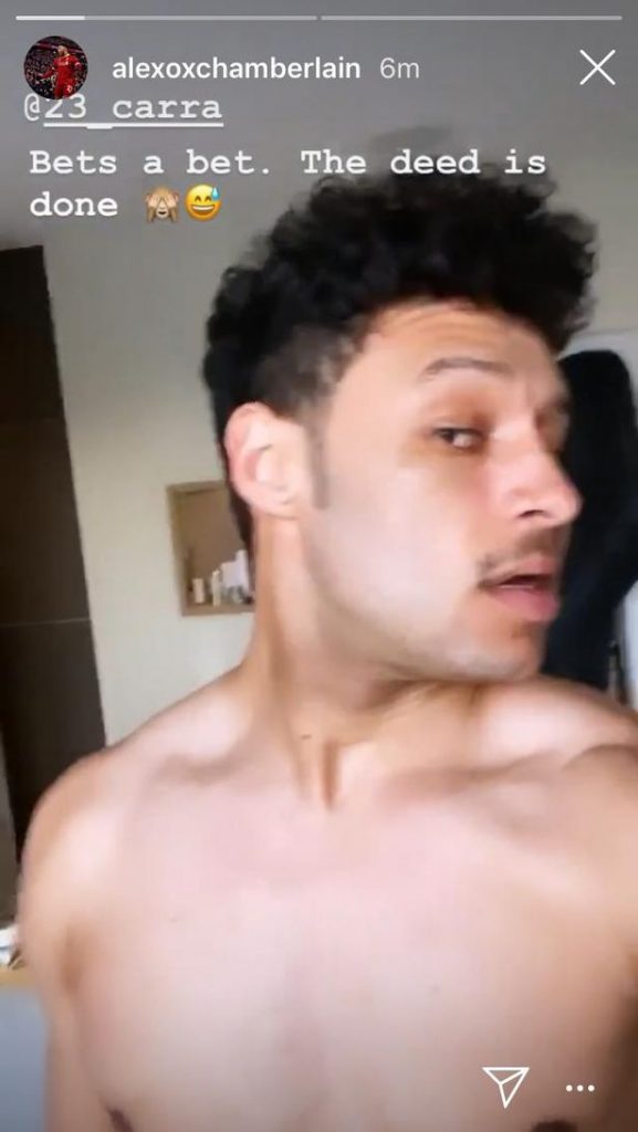 Alex Oxlade-Chamberlain shaves off his beard following a wager with Jamie Carragher