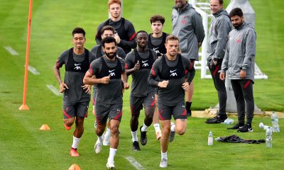 Jordan Henderson leads Liverpool training (Twitter/LFC)