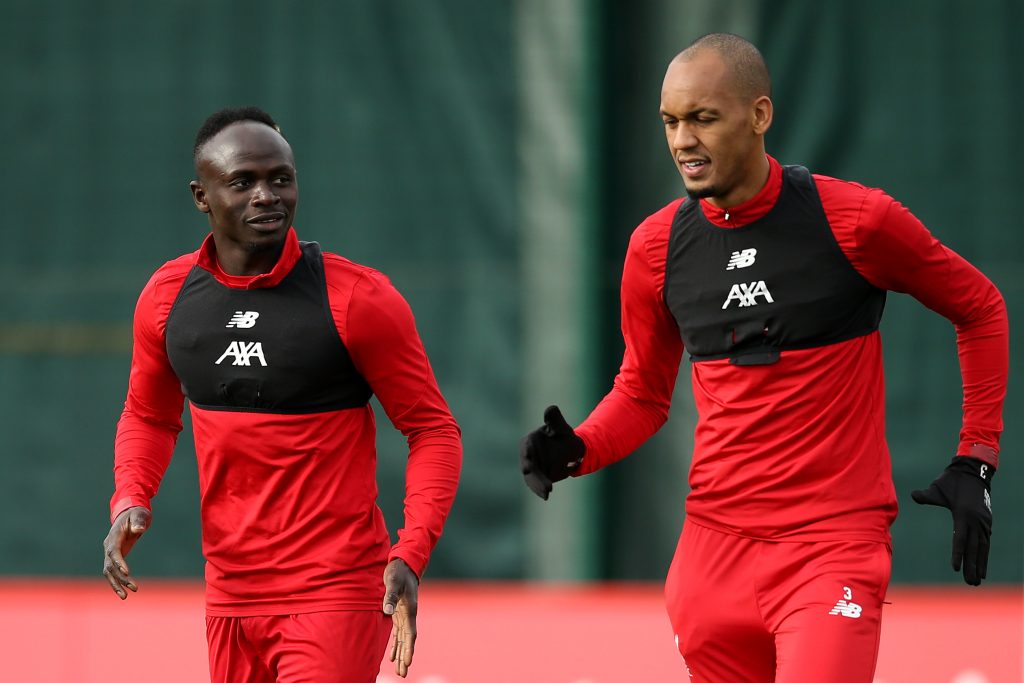 Sadio Mane and Fabinho in training for Liverpool. (GETTY Images)