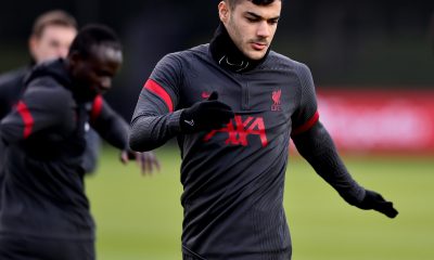 Ozan Kabak in training for Liverpool. (Image Credits: Liverpool website/Twitter)