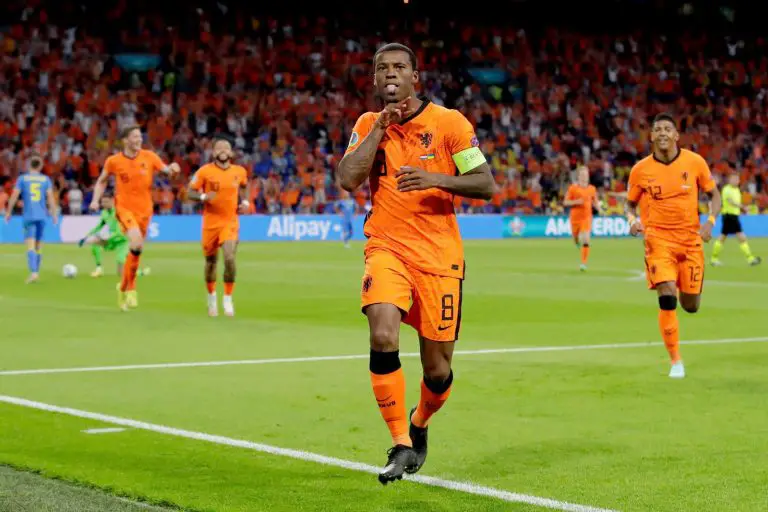 Netherlands Gini Wijnaldum Liverpool UEFA Euros 2020 Ukraine goal.