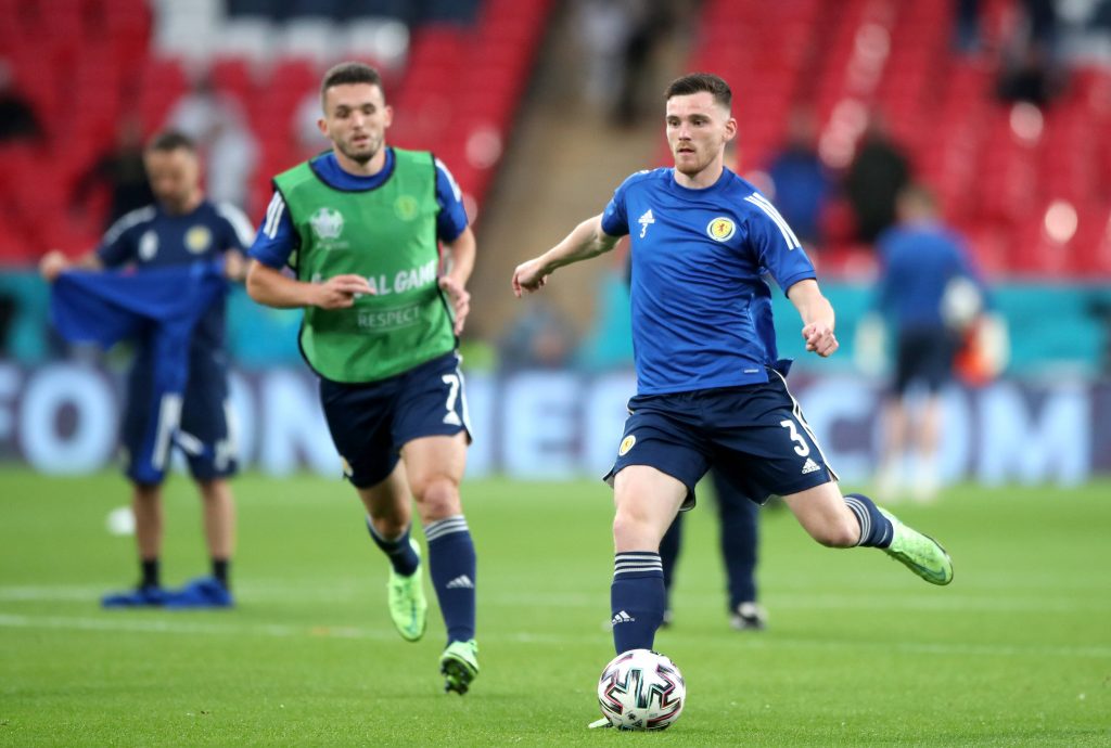 John McGinn (L) with Andy Robertson of Liverpool for Scotland at UEFA Euros 2020.