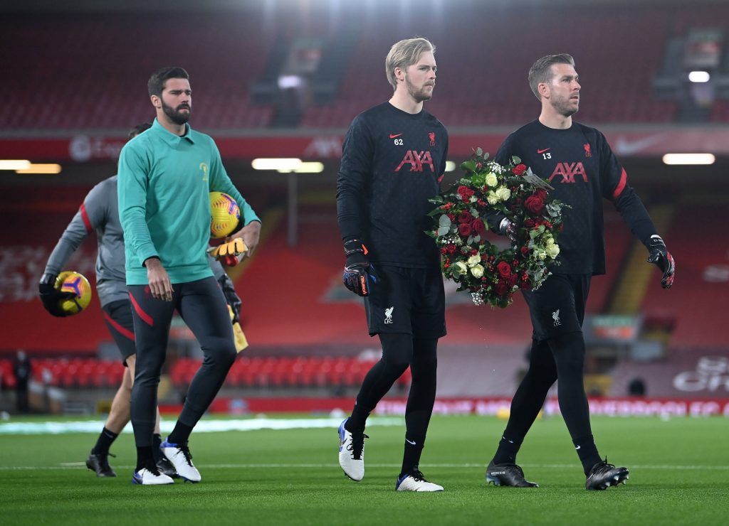 Alisson Becker, Caoimhin Kelleher, and Adrian (L-R) are the goalkeepers at Liverpool.