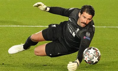 Alisson Becker during a UEFA Champions League tie for Liverpool.