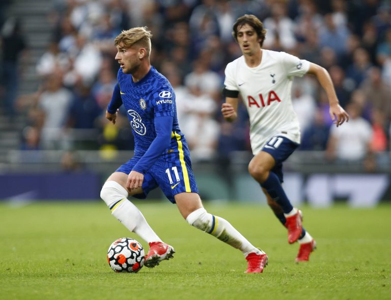 Timo Werner in action for Chelsea against Tottenham Hotspur.