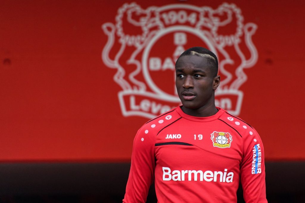 Liverpool and West Ham United target Moussa Diaby in action for Bayer Leverkusen.