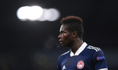 Pape Abou Cisse of Olympiacos FC looks on during the UEFA Champions League Group C stage match between Manchester City and Olympiacos.