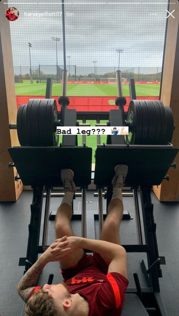 Liverpool starlet Harvey Elliott gives a fresh injury update on Instagram. (Image: Harvey Elliott on Instagram)
