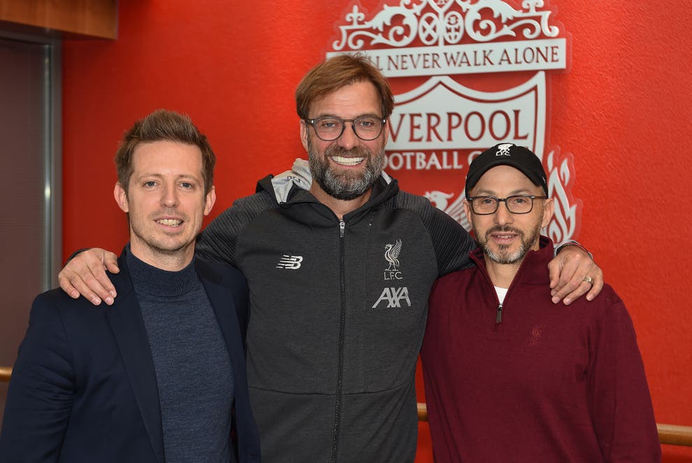 Michael Edwards (L) with Jurgen Klopp during his contract extension(Getty)