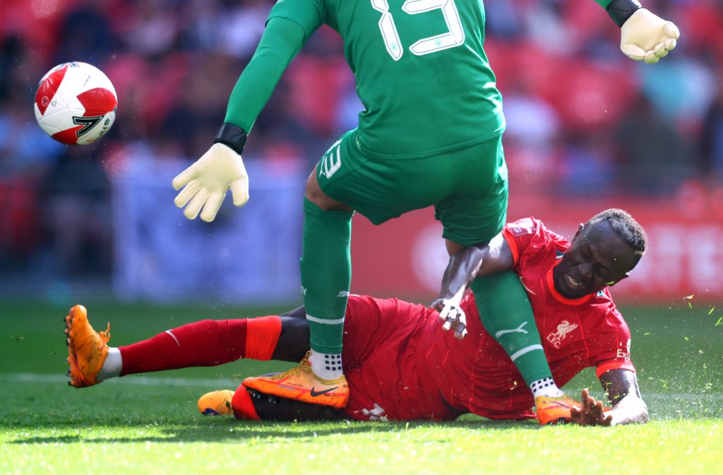 Sadio Mane of Liverpool scores his side's second goal past Zack Steffen of Manchester City during The Emirates FA Cup Semi-Final. (Photo by Catherine Ivill/Getty Images)
