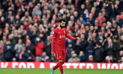 Mohamed Salah reacts after being subbed off. (Photo by PAUL ELLIS/AFP via Getty Images)
