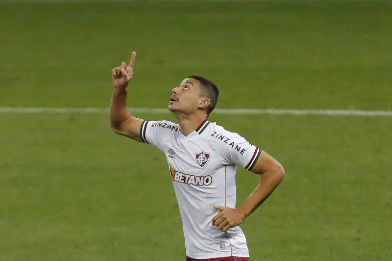 Andre of Fluminense celebrates after scoring his team first goal against Flamengo.