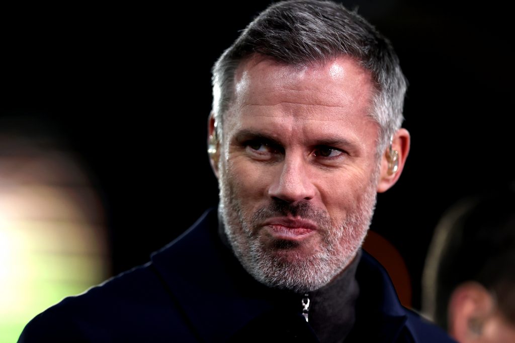 Jamie Carragher speaks about Napoli performance. (Photo by Naomi Baker/Getty Images)