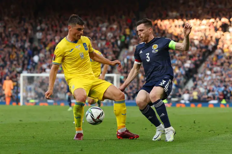 Andy Robertson captained Scotland to a loss against Ukraine. (Photo by Ian MacNicol/Getty Images)