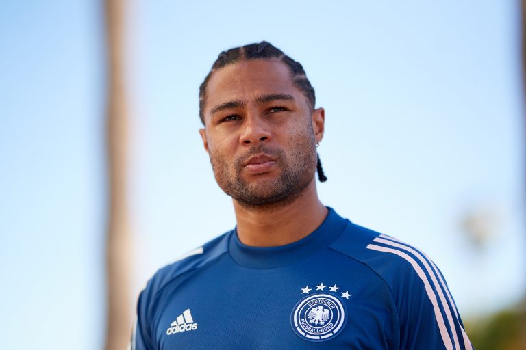 Serge Gnabry of Germany looks on during a training session in Marbella, Spain.