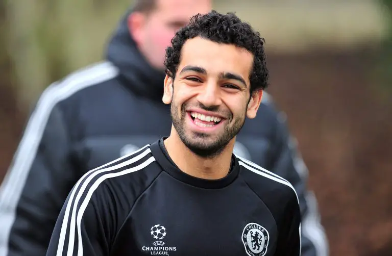 Mohamed Salah in a training session at Chelsea's training ground at Cobham.