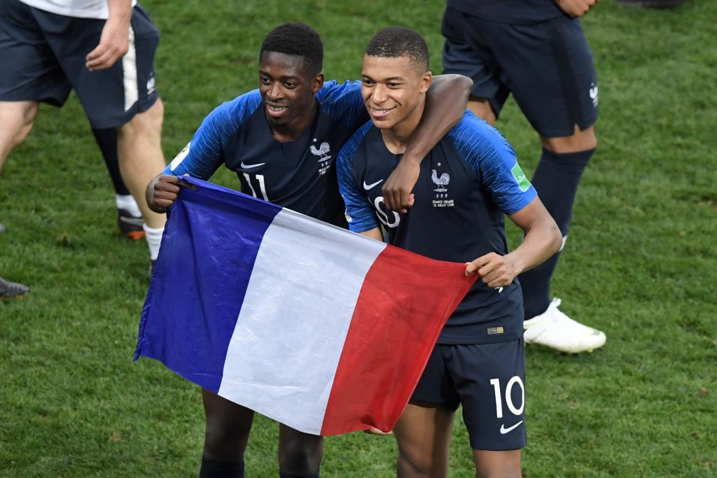 Ousmane Dembele with Kylian Mbappe for France. 