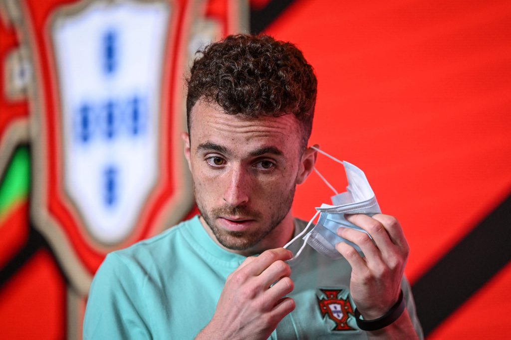 Diogo Jota at a press conference for Portugal.