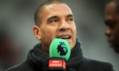 Stan Collymore speaks to media before a Premier League game.