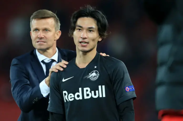 Takumi Minamino with Jesse Marsch at RB Salzburg.