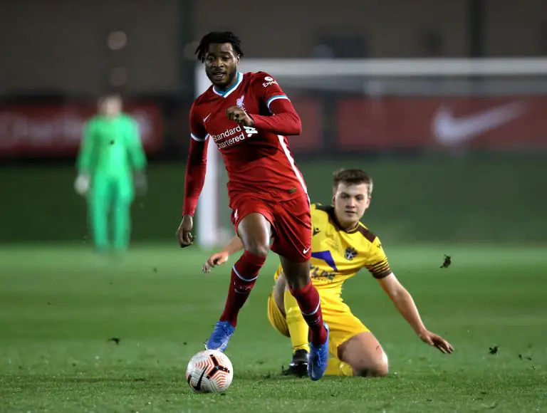 James Balagizi of Liverpool gets past Johnny Fitzgerald of Sutton United.