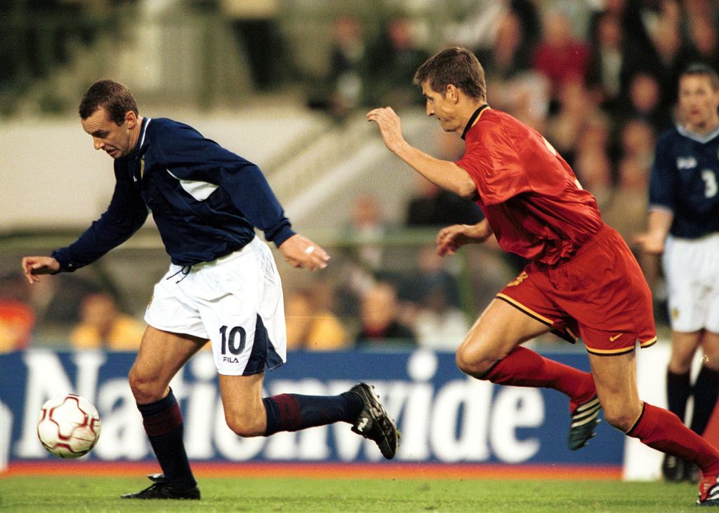 Don Hutchinson of Scotland in action against Belgium in September 2001.