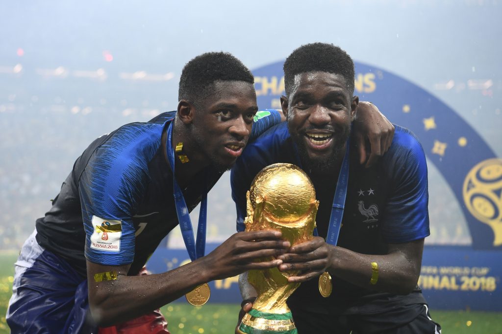 Ousmane Dembele with Samuel Umtiti of France after their FIFA World Cup 2018 win.