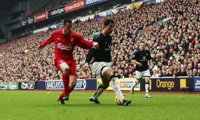 Cristiano Ronaldo of Manchester United shields the ball from Jamie Carragher of Liverpool in a match back in 2005.