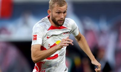 Konrad Laimer of Leipzig runs with the ball.
