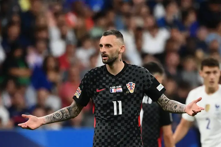 Croatia's midfielder Marcelo Brozovic reacts during the UEFA Nations League - League A Group 1 game against France. (Photo by FRANCK FIFE/AFP via Getty Images)