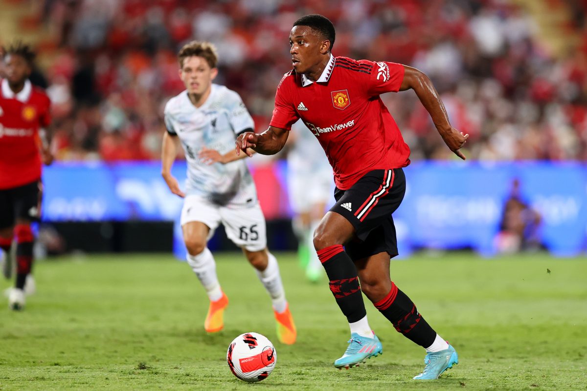 Anthony Martial of Manchester United controls the ball in a pre-season game against Liverpool in Thailand.