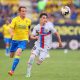 Gavi of FC Barcelona battles for possession with Alex Fernandez of Cadiz CF.