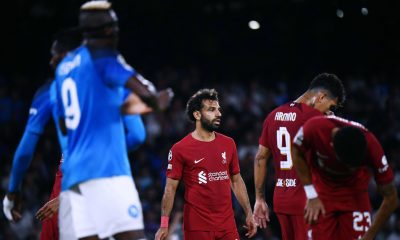 Mohamed Salah was very poor in Liverpool's loss against Napoli. (Photo by Filippo MONTEFORTE / AFP) (Photo by FILIPPO MONTEFORTE/AFP via Getty Images)