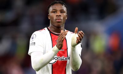 Armel Bella-Kotchap of Southampton applauds the fans.