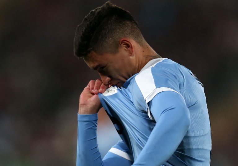 Darwin Nunez of Uruguay celebrates a goal against Peru in 2019.