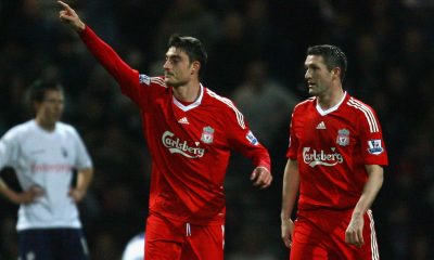 Albert Riera with Robbie Keane of Liverpool in a game against Preston North End.